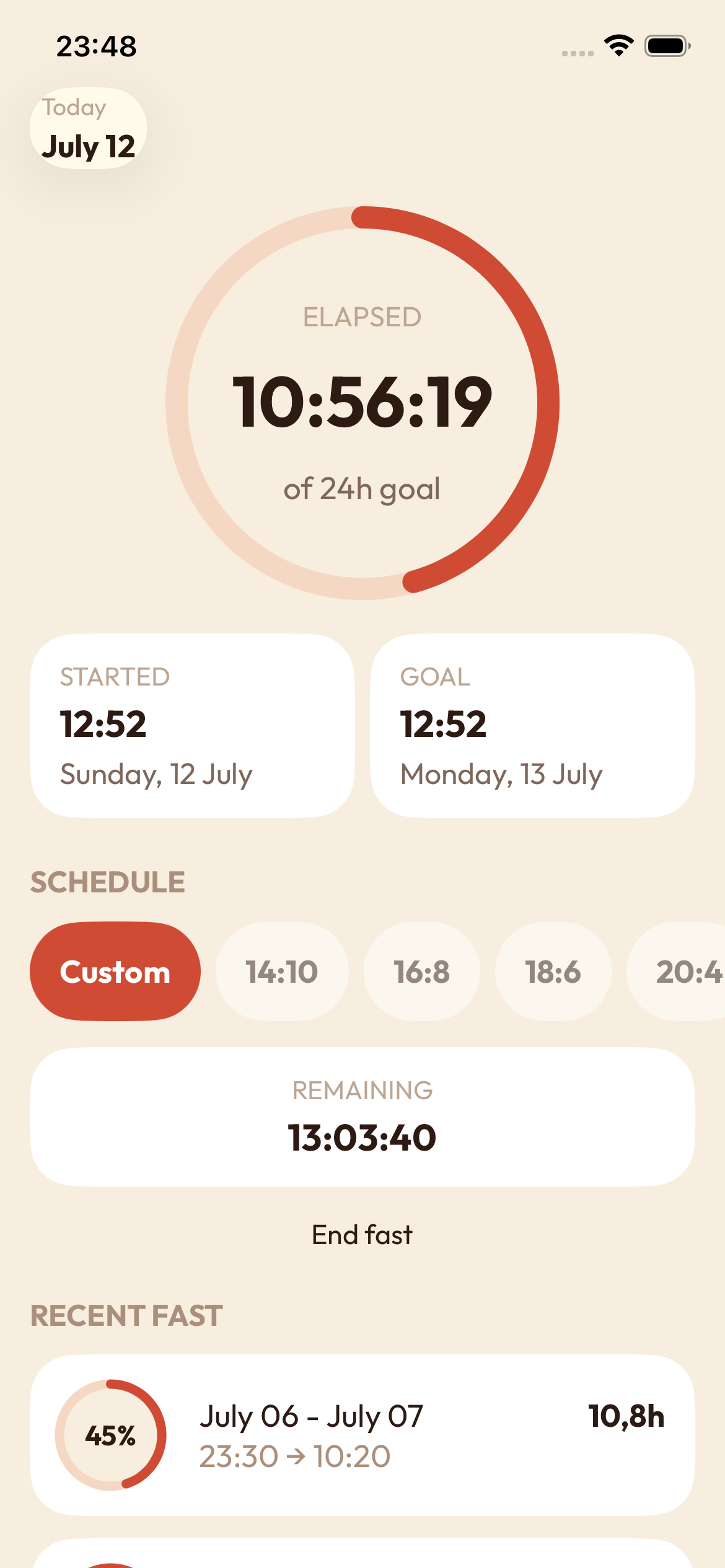Blo fasting timer screen